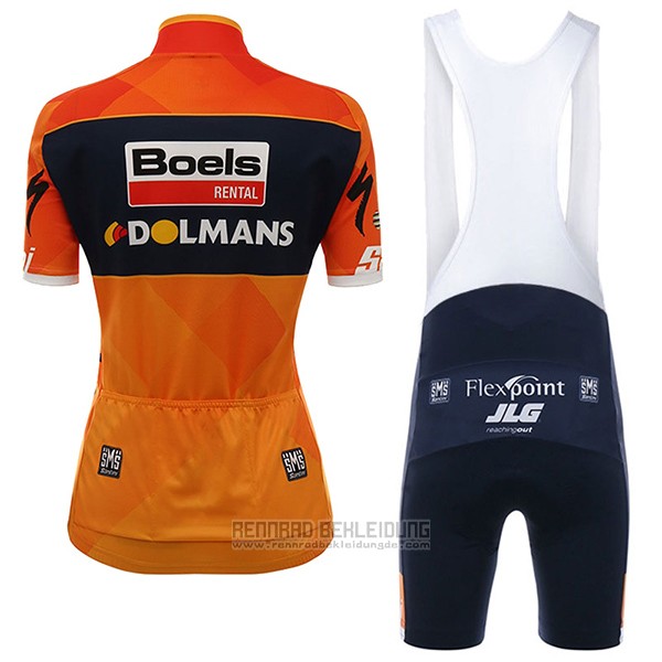 2017 Fahrradbekleidung Frau Damen Boels Dolmans Orange Trikot Kurzarm und Tragerhose